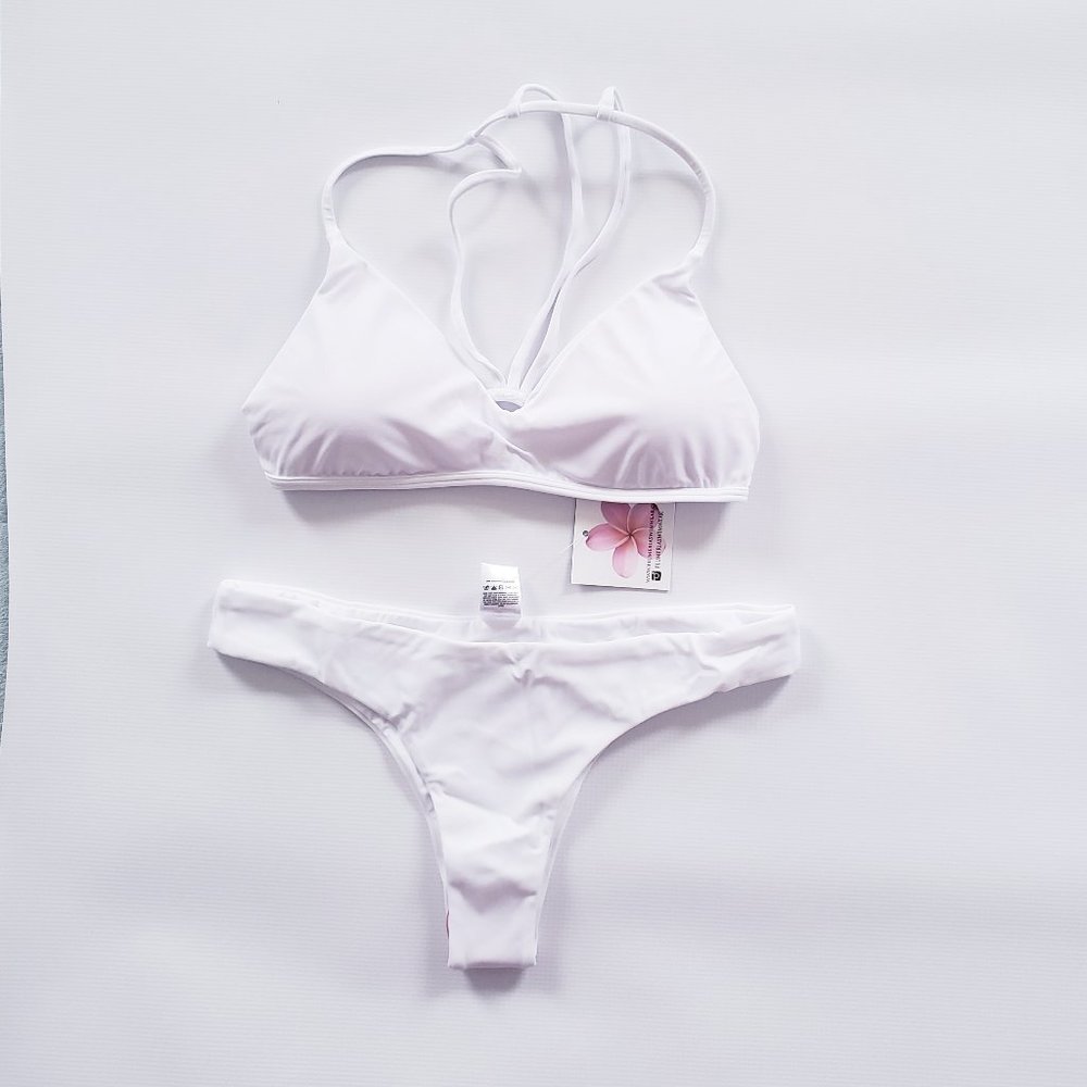NEW White Plumeria Swimwear Trouble Paradise Set L